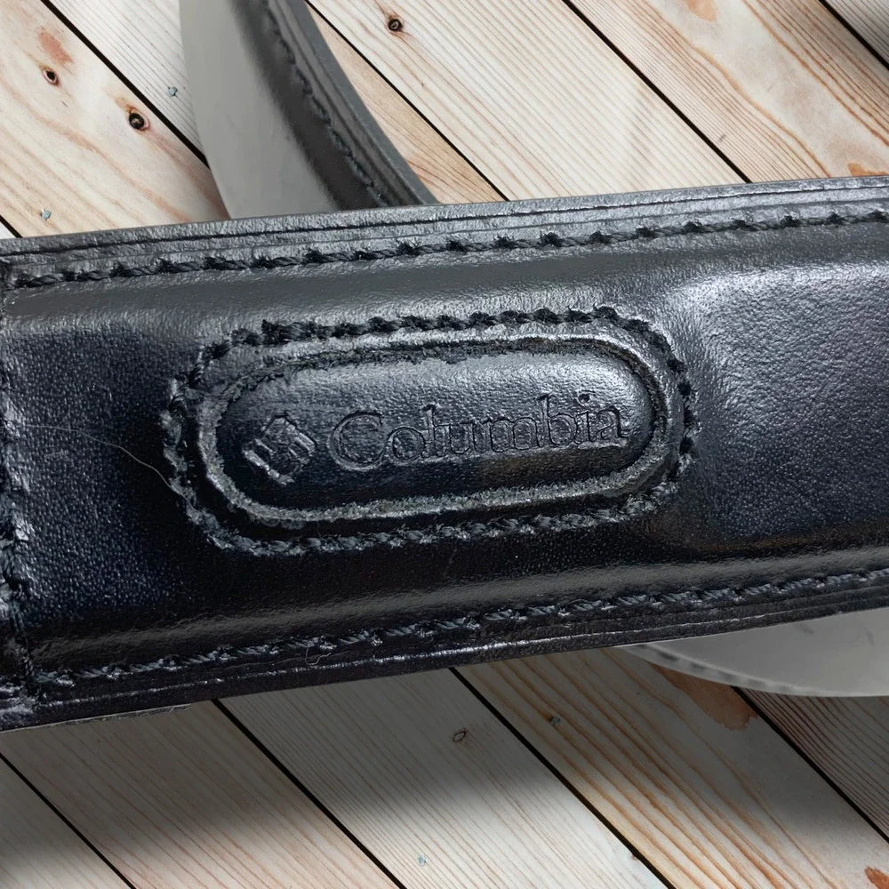Vintage Y2K Columbia Sportswear Sz 38 Black Leather Dress Belt Silver Hardware